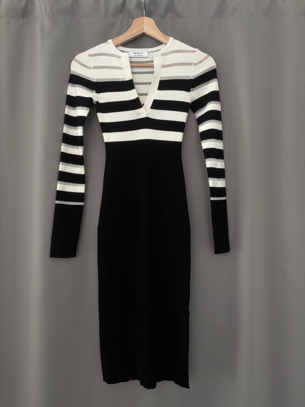 Bailey 44 Black and White Ribbed Striped V-Neck Dress
